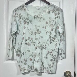 J.Jill Floral Linen Blend Lightweight Sweater 3/4 Sleeve Pastel Cottagecore Sz S